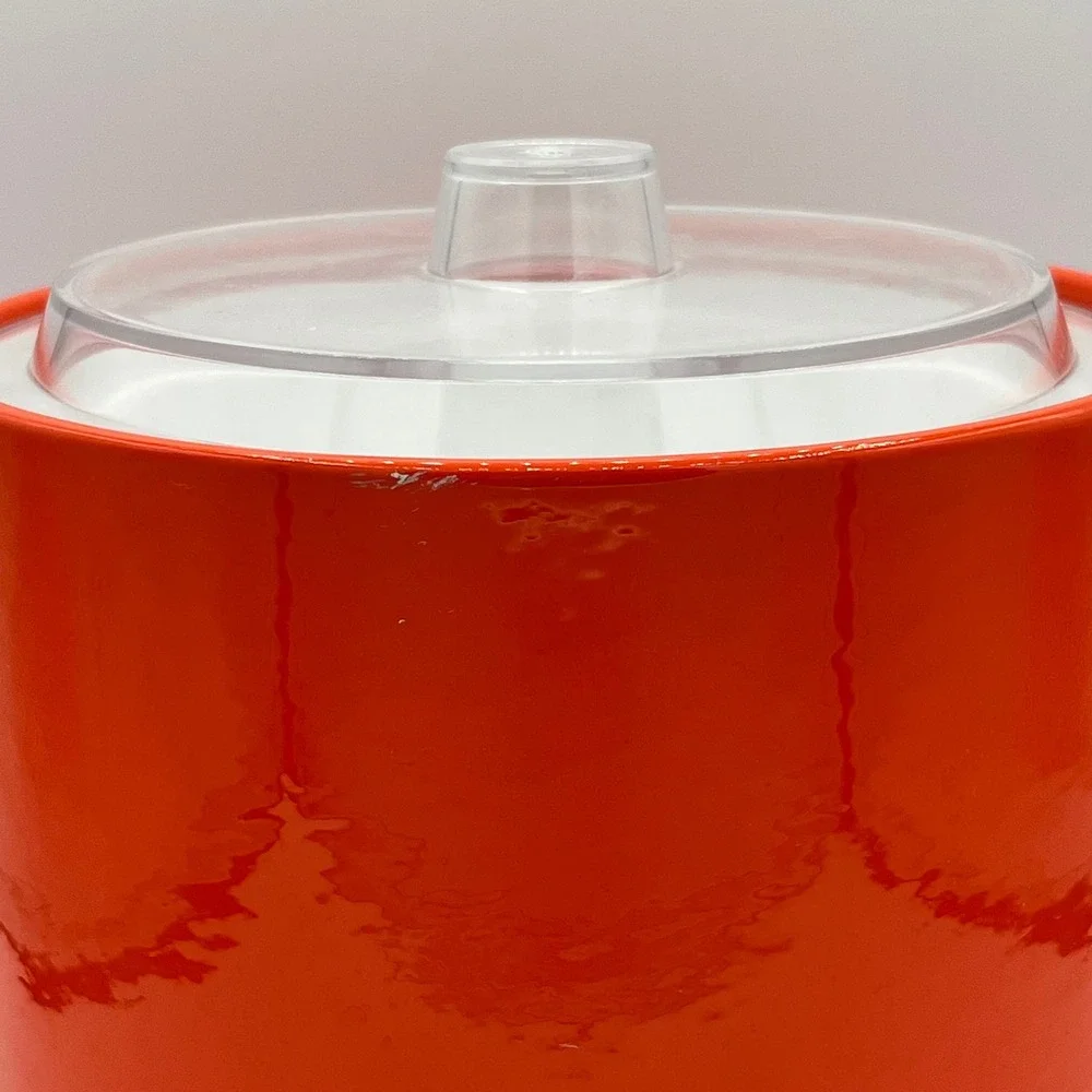 Vintage 1970s Kraftware Spice Orange Vinyl Ice Bucket – Lucite Lid & Handle